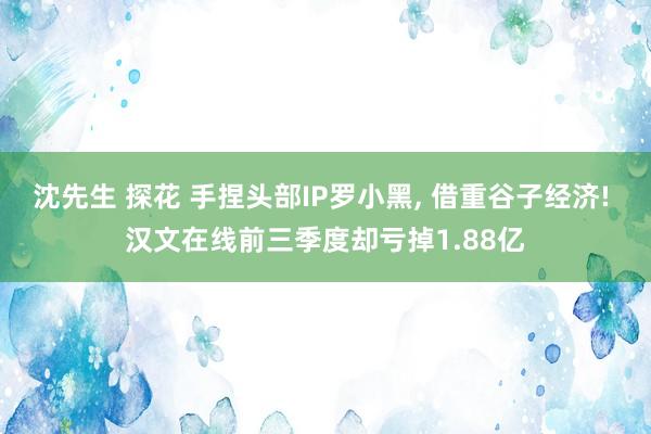 沈先生 探花 手捏头部IP罗小黑， 借重谷子经济! 汉文在线前三季度却亏掉1.88亿